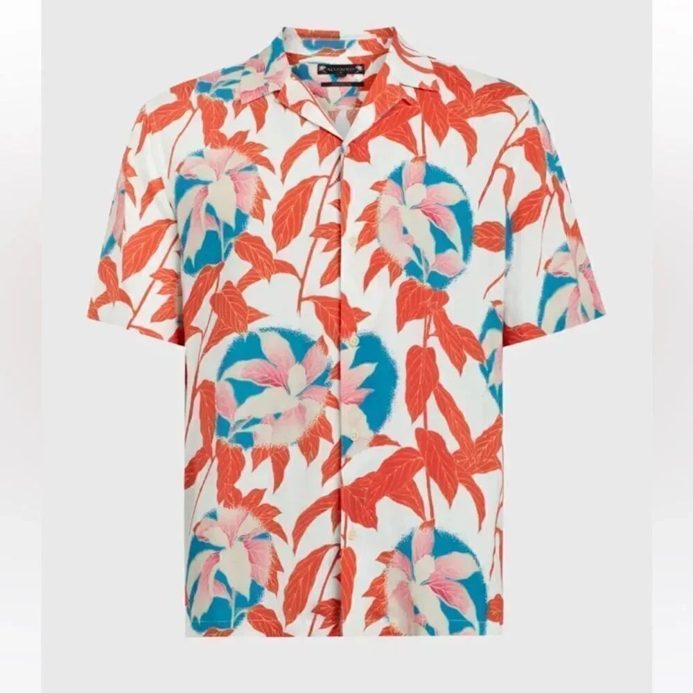 All Saints Shirt Mens Sz Small Short Sleeve Hawaiian Floral Tropical Casual NWT